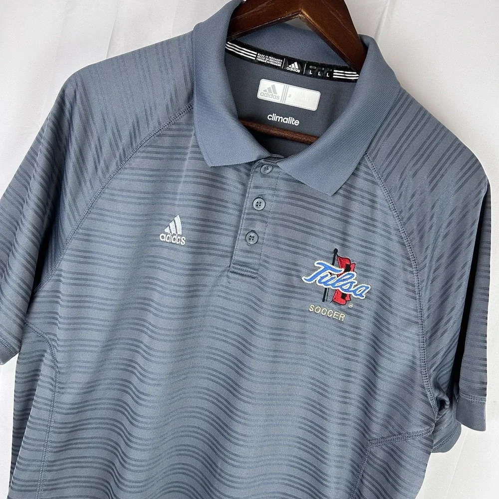 Tulsa Golden Hurricanes Soccer TU Adidas Short Sleeve Gray Polo Men's Size Large